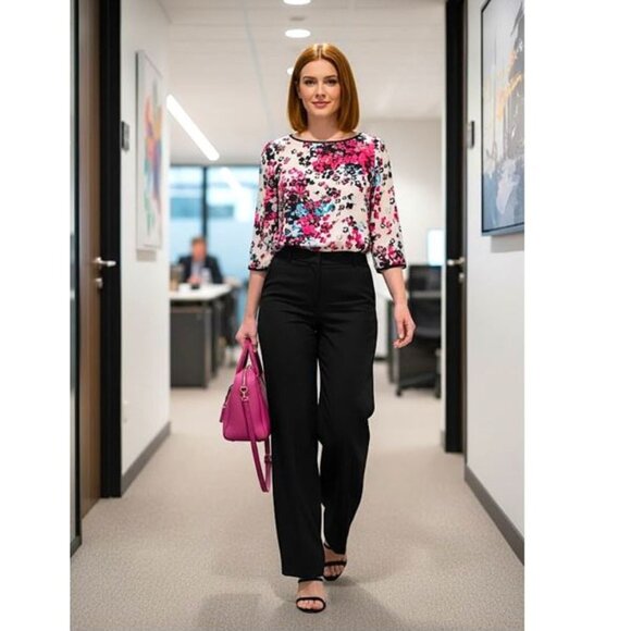 ADRIANNA PAPELL - Beautiful 3/4 sleeve fuchsia/turquoise floral blouse - Picture 2 of 10